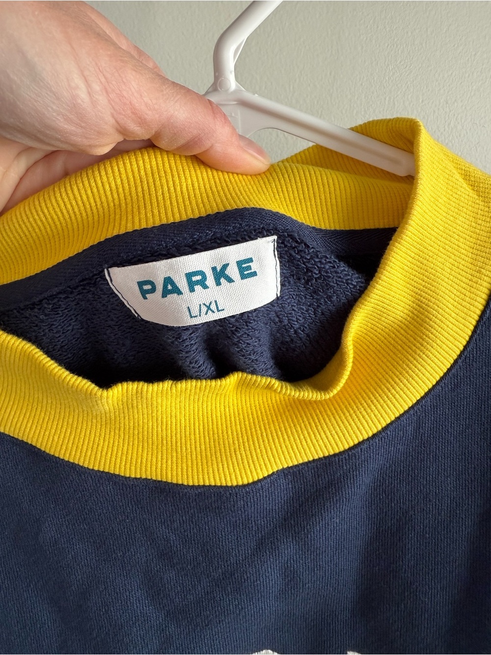 Parke Two Tone Varsity Mockneck Sweatshirt - Navy/Yellow - Size L/XL - Picture 5 of 12